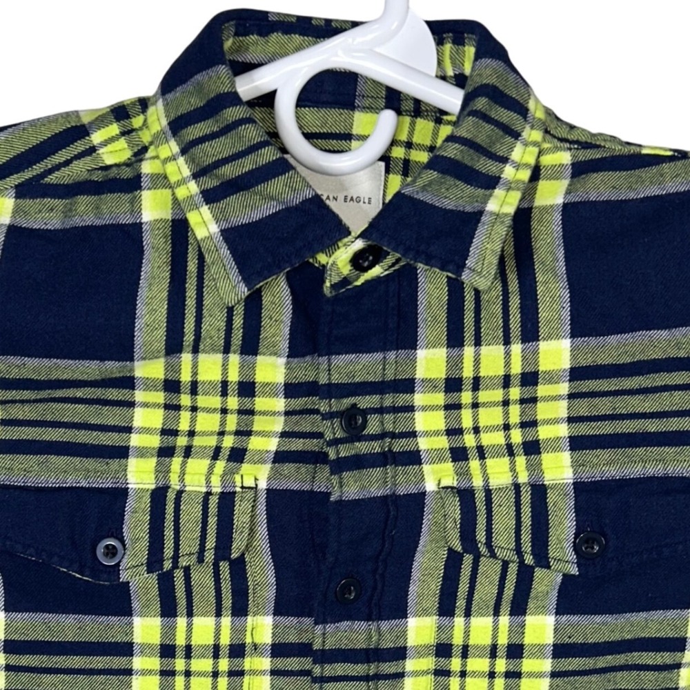 American Eagle Men's Flannel Shirt Size Small Classic‎ Fit Blue Yellow Plaid